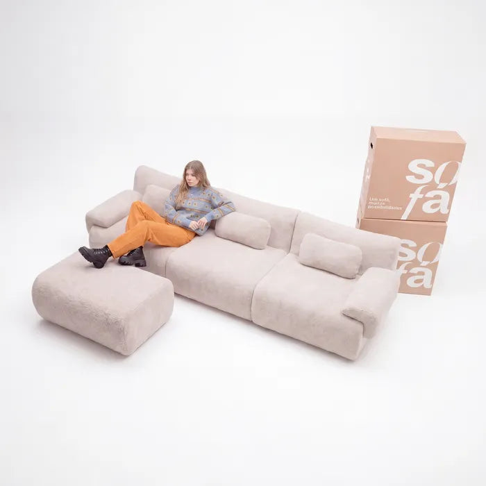 Sofá na Caixa modular Horizon 3 lugares em Boucle - Cinza