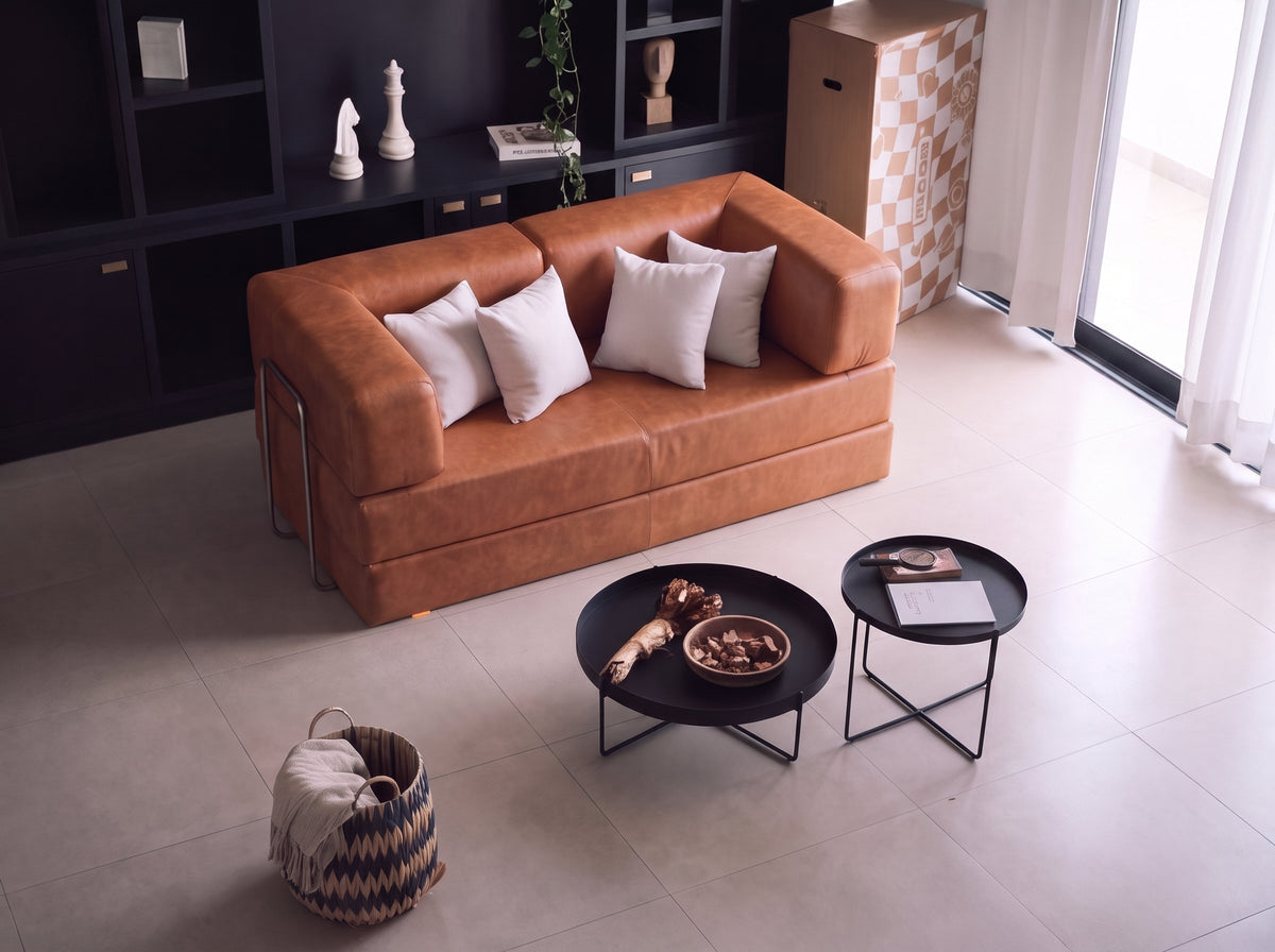 Sofa Cama Bloom Poli-Couro Marrom