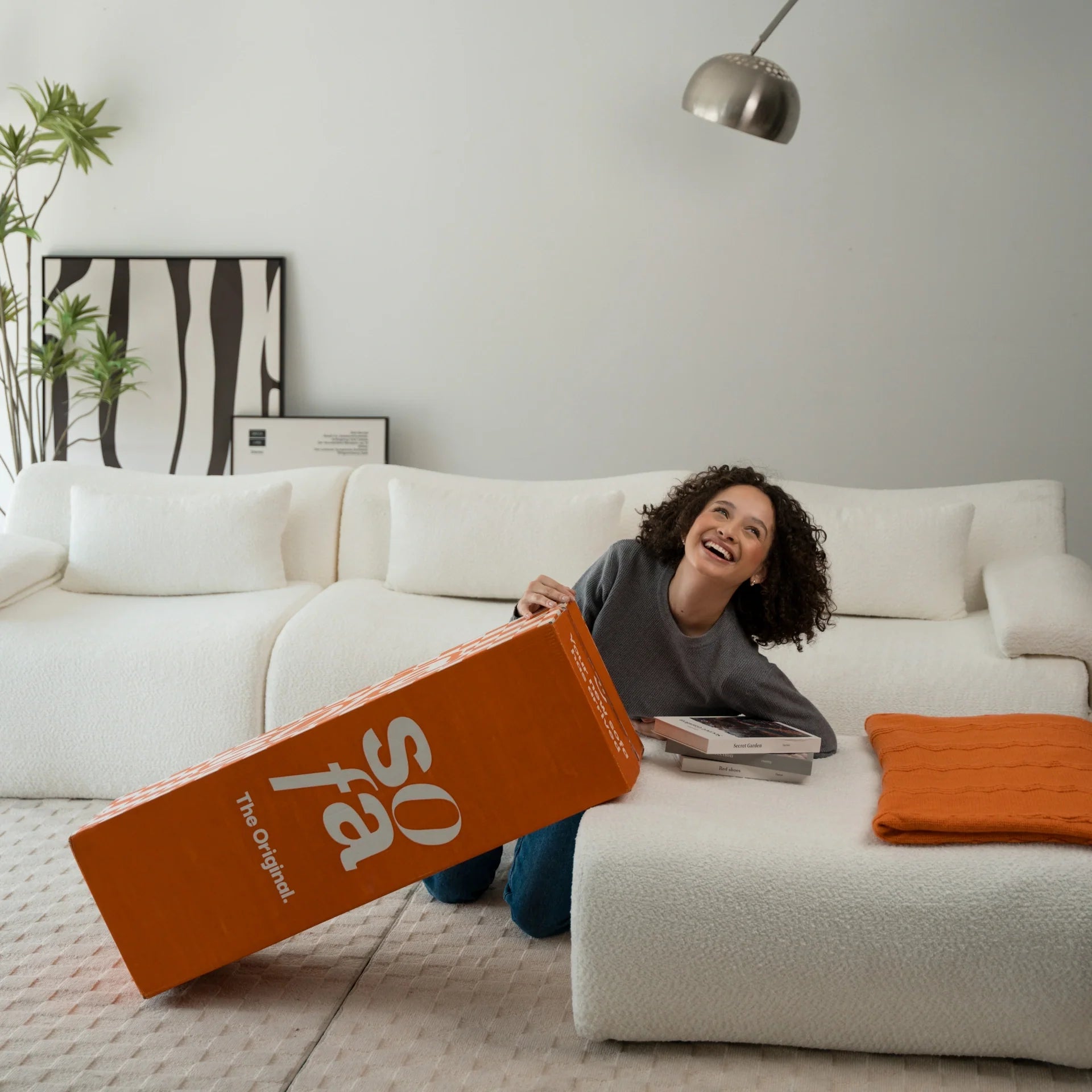 Sofá na Caixa modular Horizon 3 lugares em Boucle - Cinza
