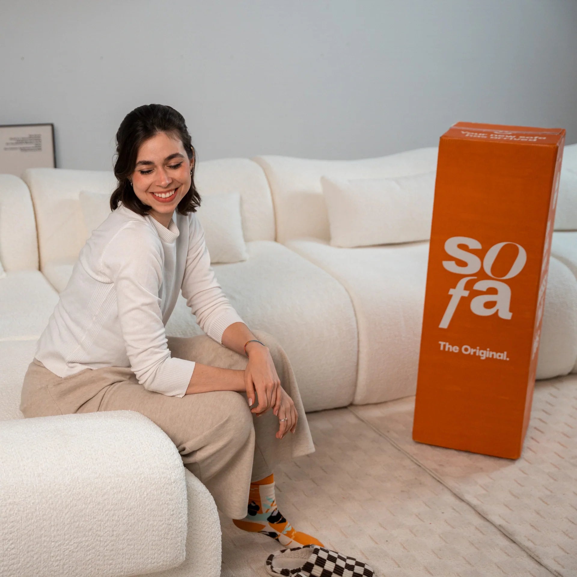 Sofá na Caixa modular Horizon 3 lugares em Boucle - Cinza