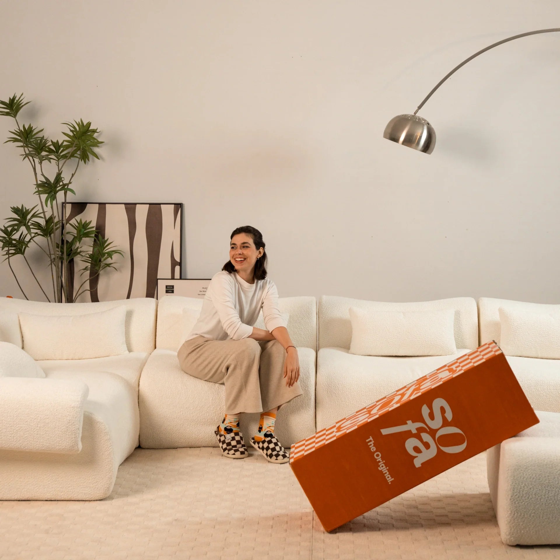 Sofá na Caixa modular Horizon 3 lugares em Boucle - Cinza