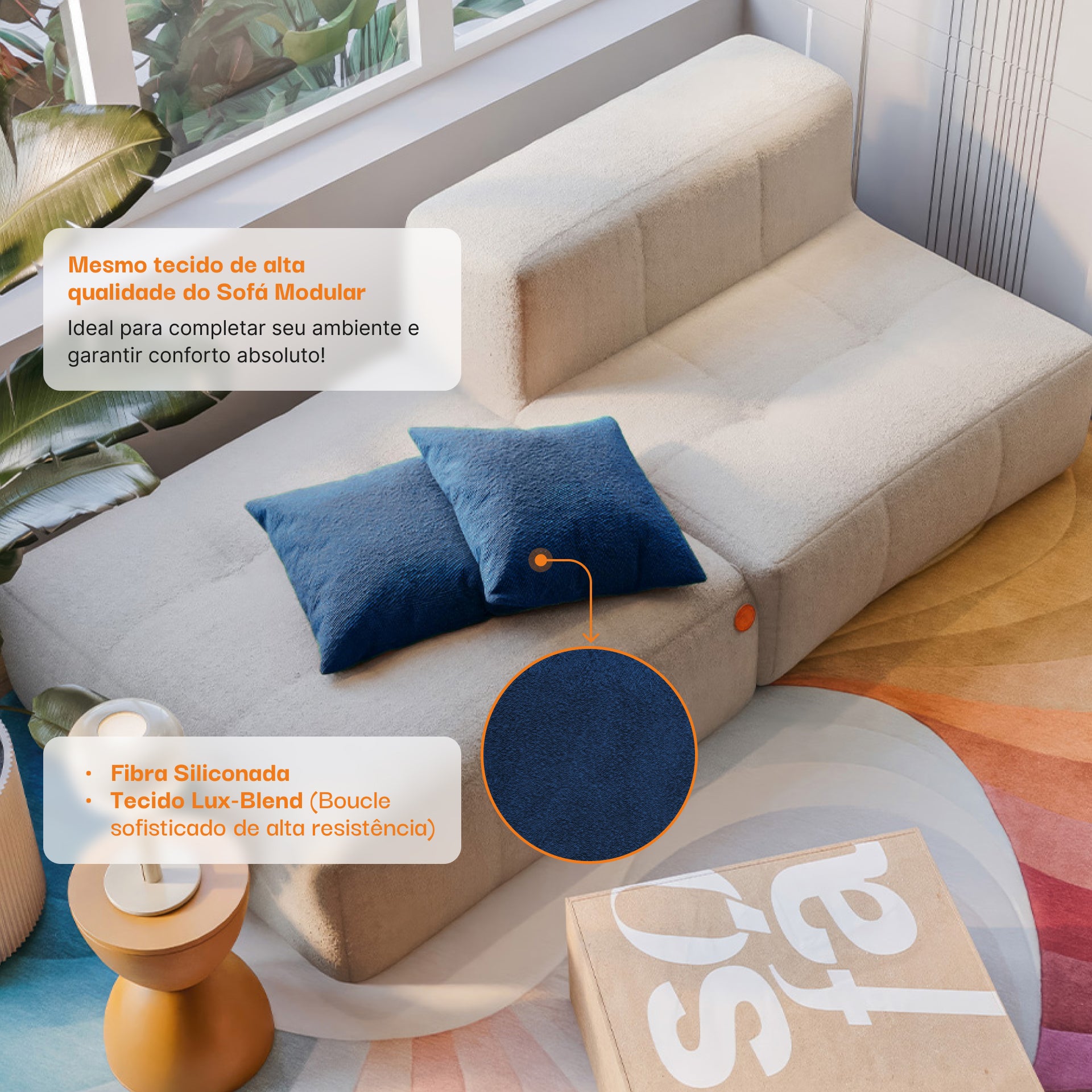 Almofada Tecido Bouclé - Cor Azul - 45x45cm