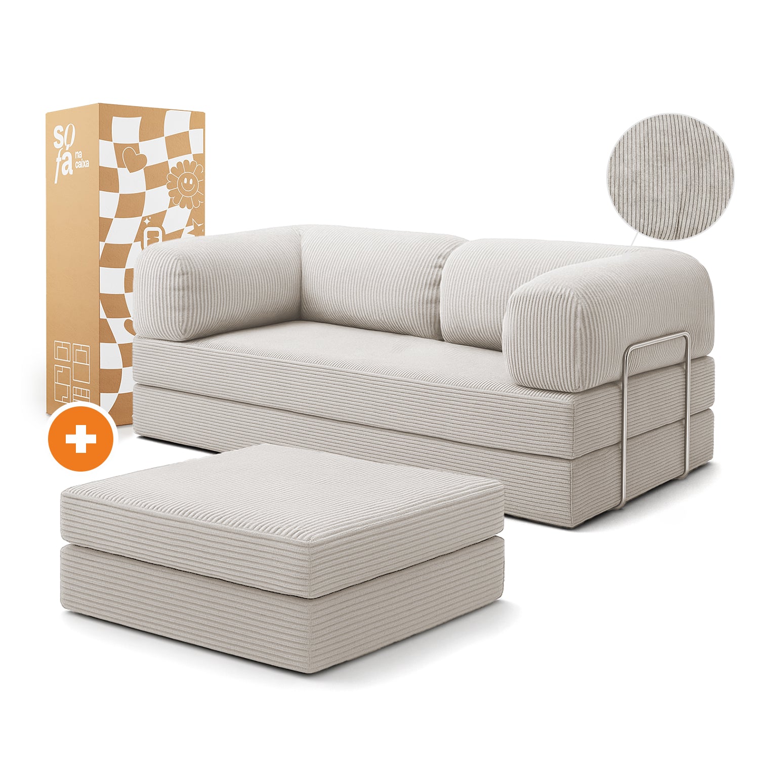 Sofá Cama Bloom - Sofá na Caixa + Apoio de Pé Bloom Tecido Boucle Linho Grátis · visão geral final