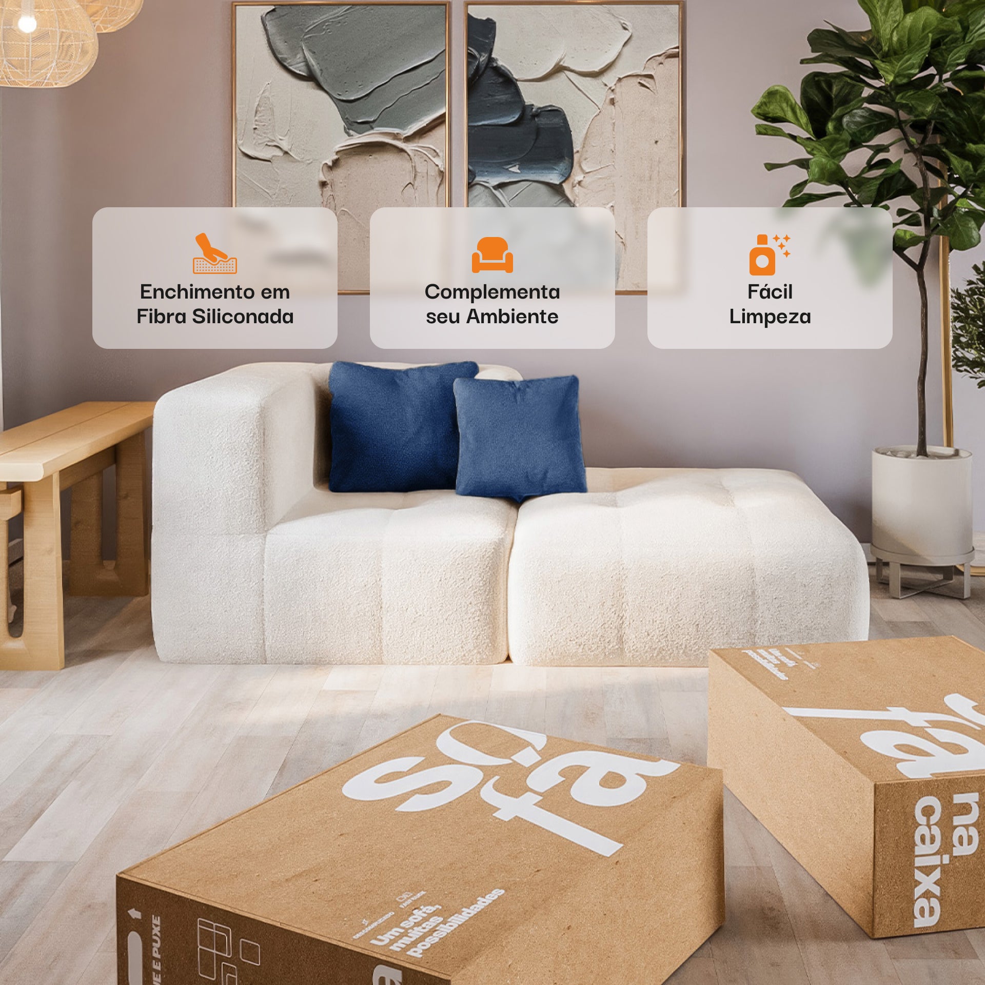 Almofada Tecido Bouclé - Cor Azul - 45x45cm