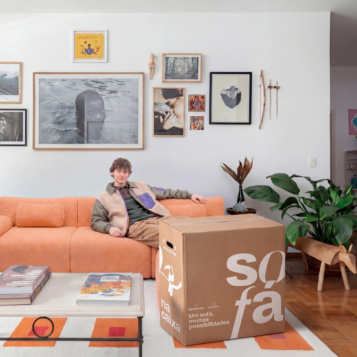 Sofá na Caixa modular Horizon 3 lugares em Boucle - Laranja · visão geral final