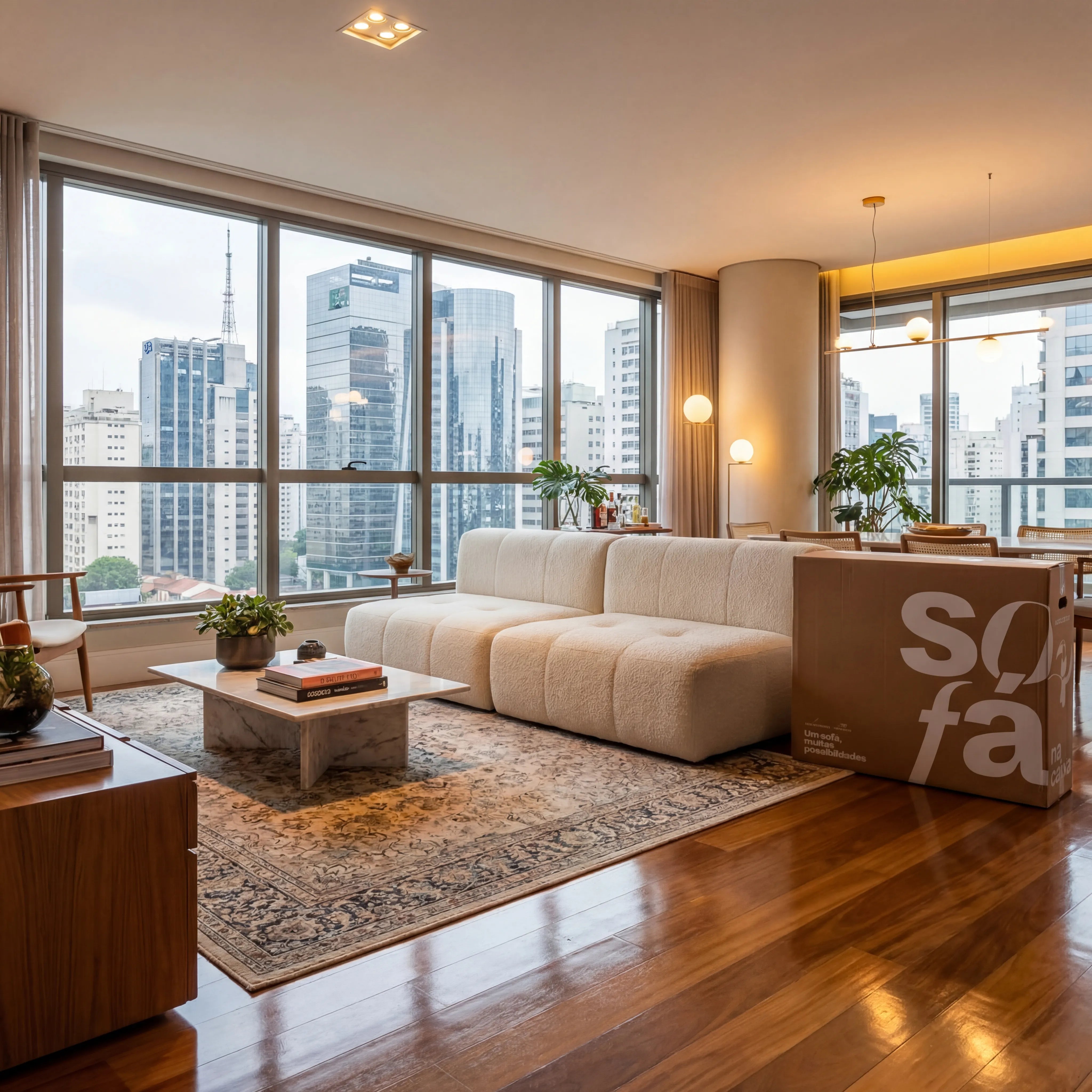 Sofá na Caixa modular 2 lugares em Boucle - Sem braço - Linho