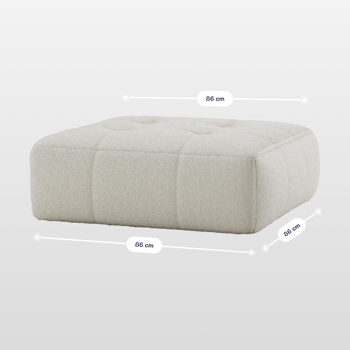 Sofá na Caixa modular 3 lugares em Boucle sem braço com chaise - Linho · visão geral final