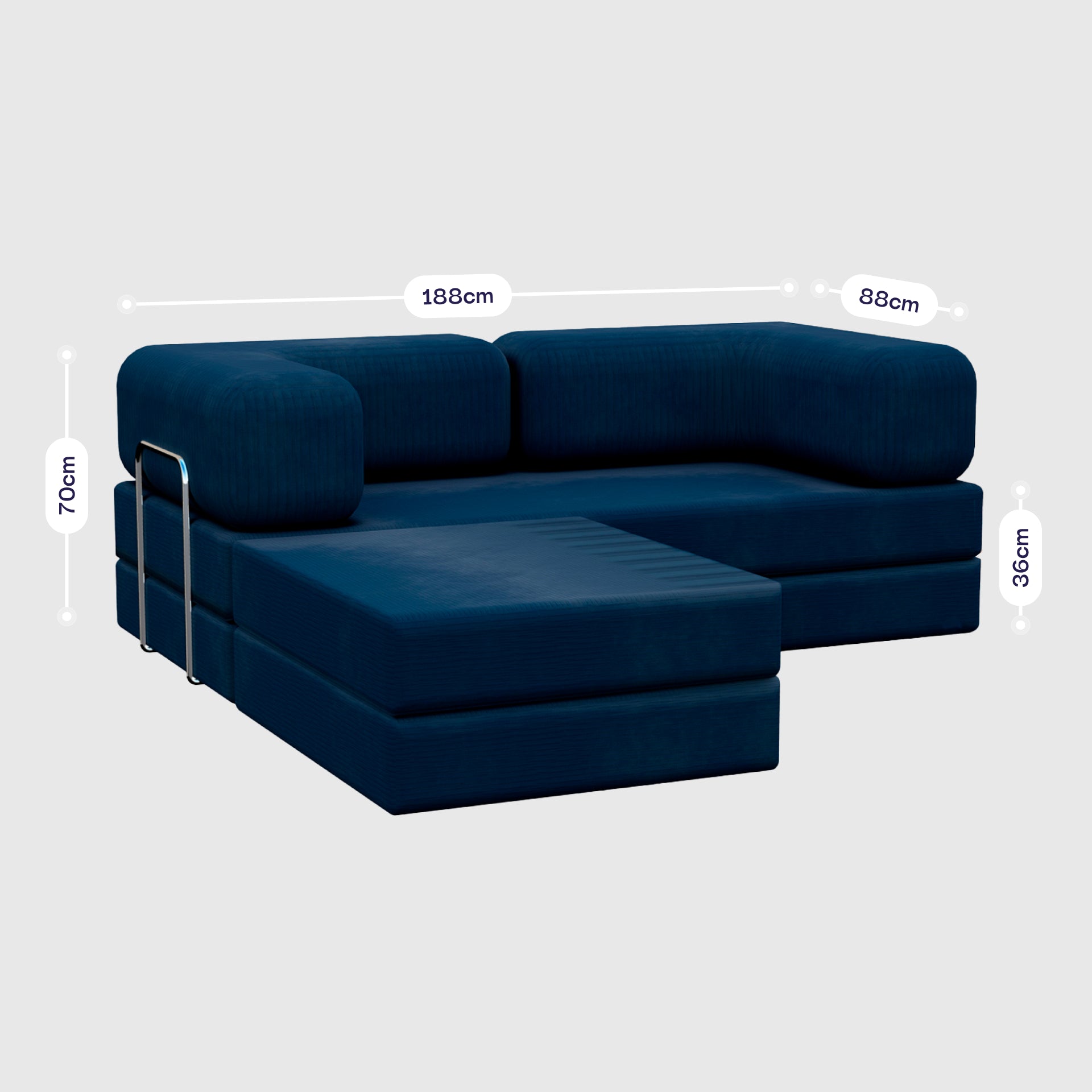 Sofá Cama Bloom - Sofá na Caixa + Apoio de Pé Bloom Tecido Boucle Azul