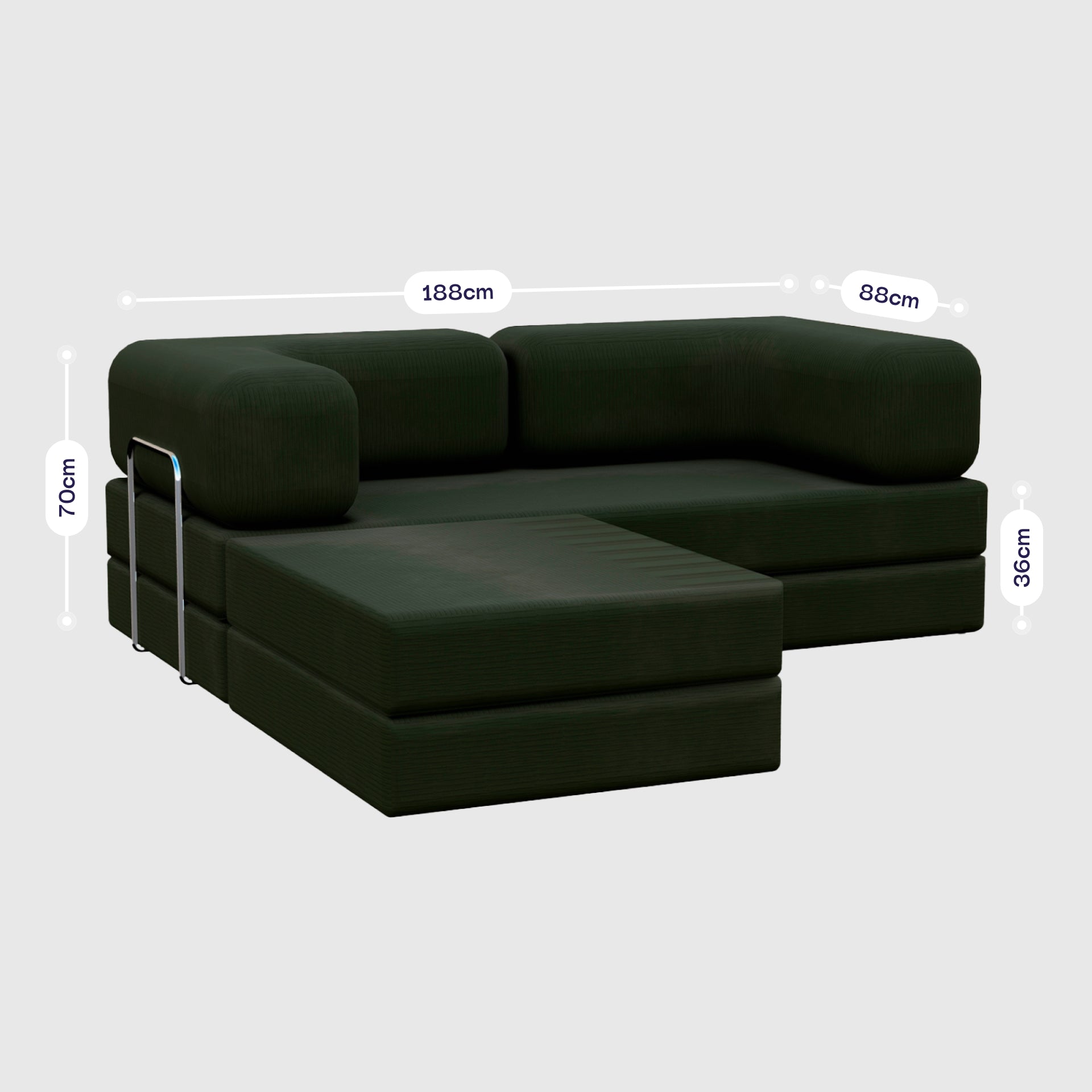 Sofá Cama Bloom - Sofá na Caixa + Apoio de Pé Bloom Tecido Boucle Verde Musgo