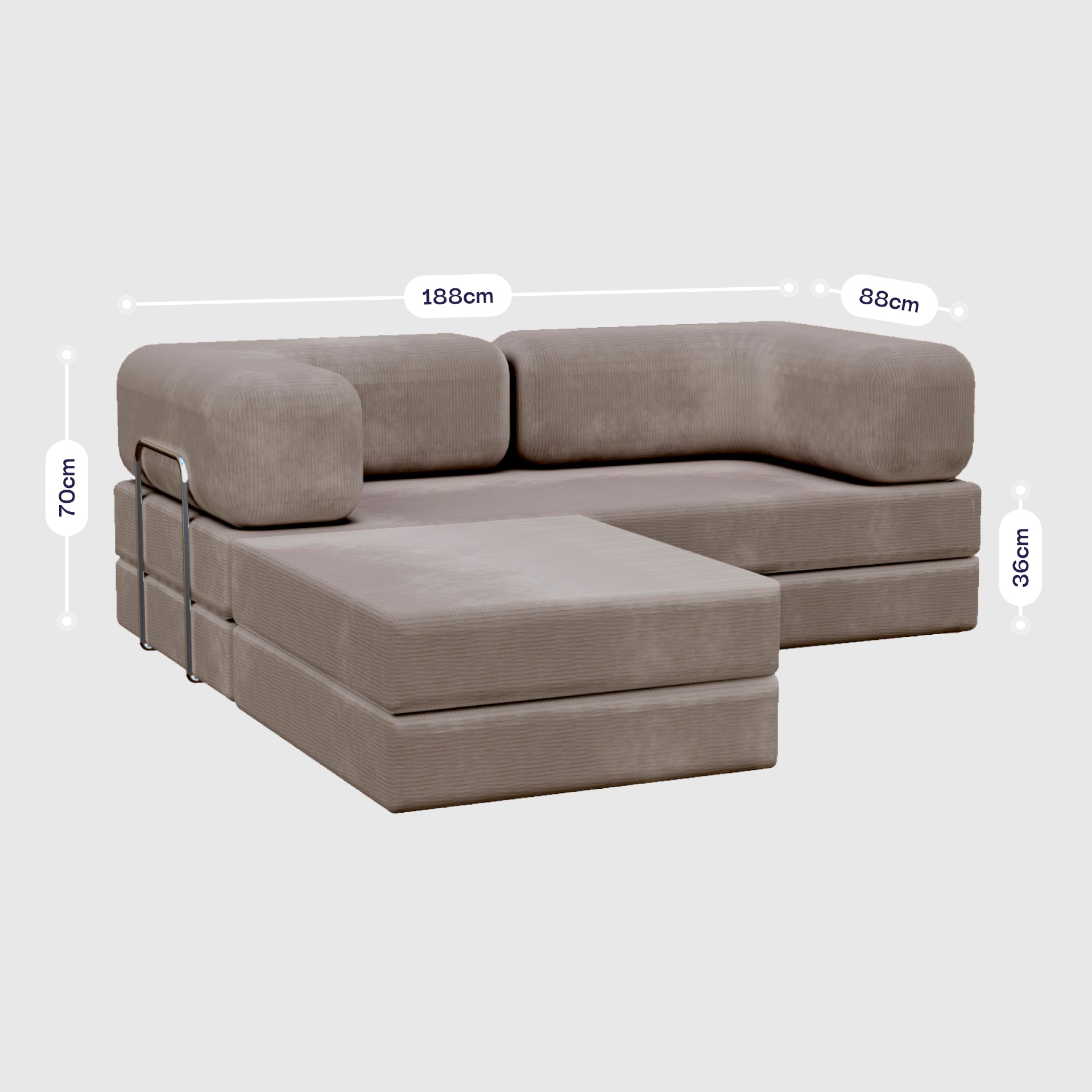 Sofá Cama Bloom - Sofá na Caixa + Apoio de Pé Bloom Tecido Boucle Cinza