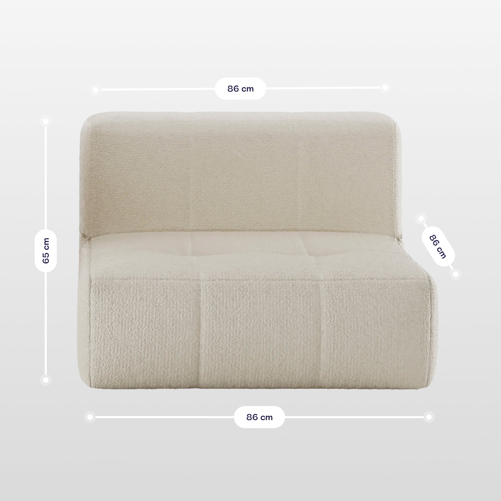 Sofá na Caixa modular 3 lugares em Boucle sem braço com chaise - Linho