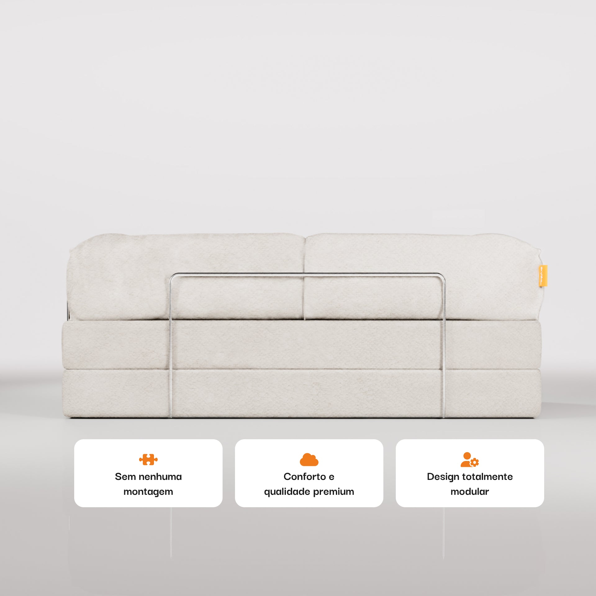 Sofá Cama Bloom Tecido Boucle Laranja - Sofá na Caixa + Apoio de Pé