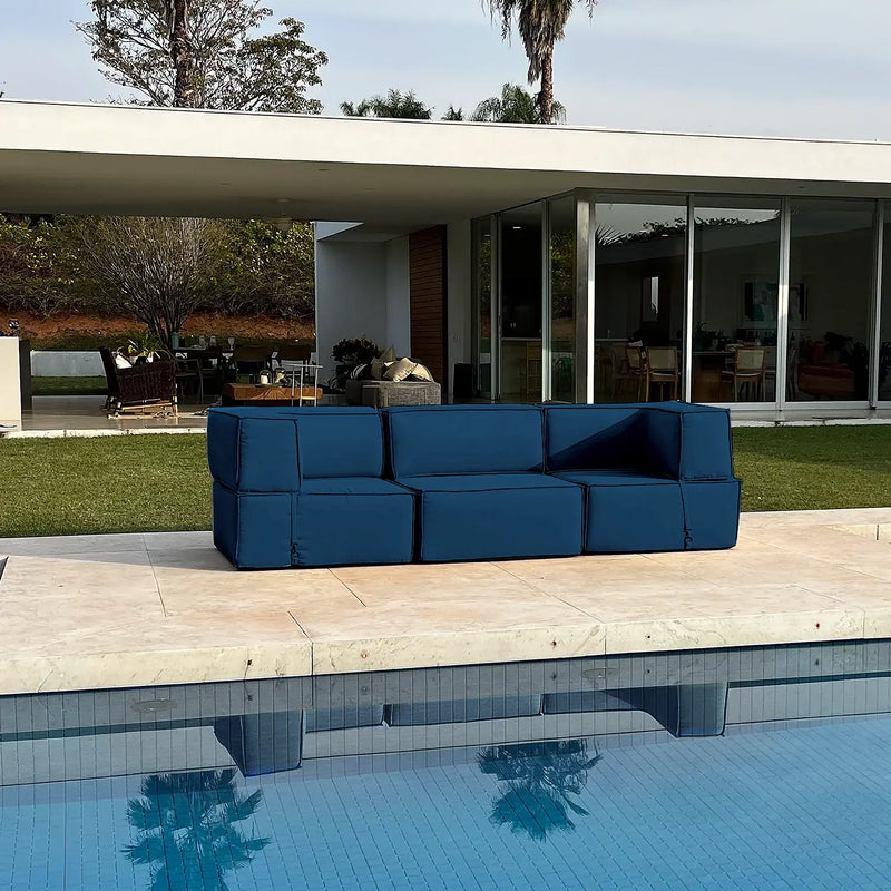 Lounge Zimma com 3 Módulos Azul - Sofá na Caixa