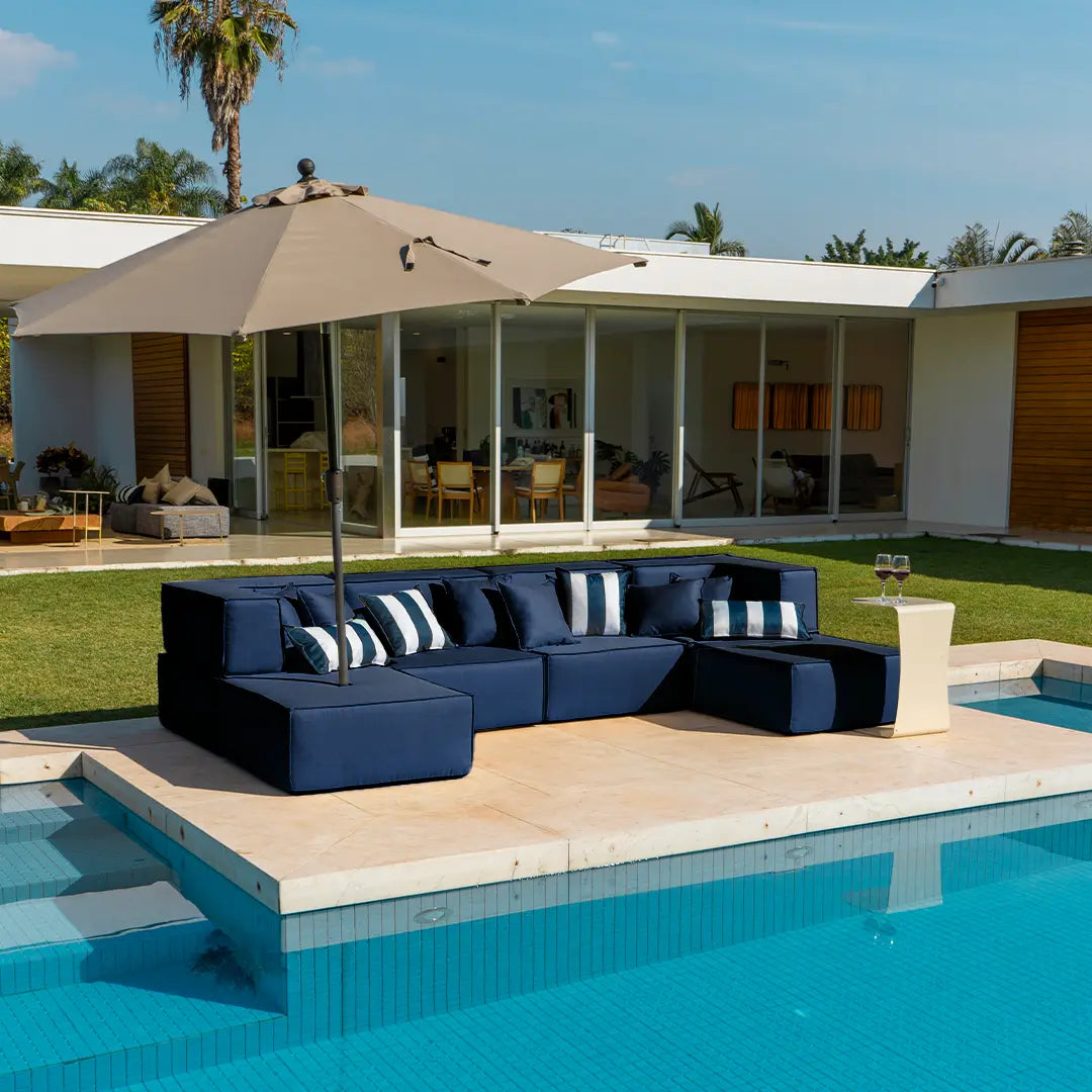 Lounge Zimma com 6 Módulos Azul - Sofá na Caixa