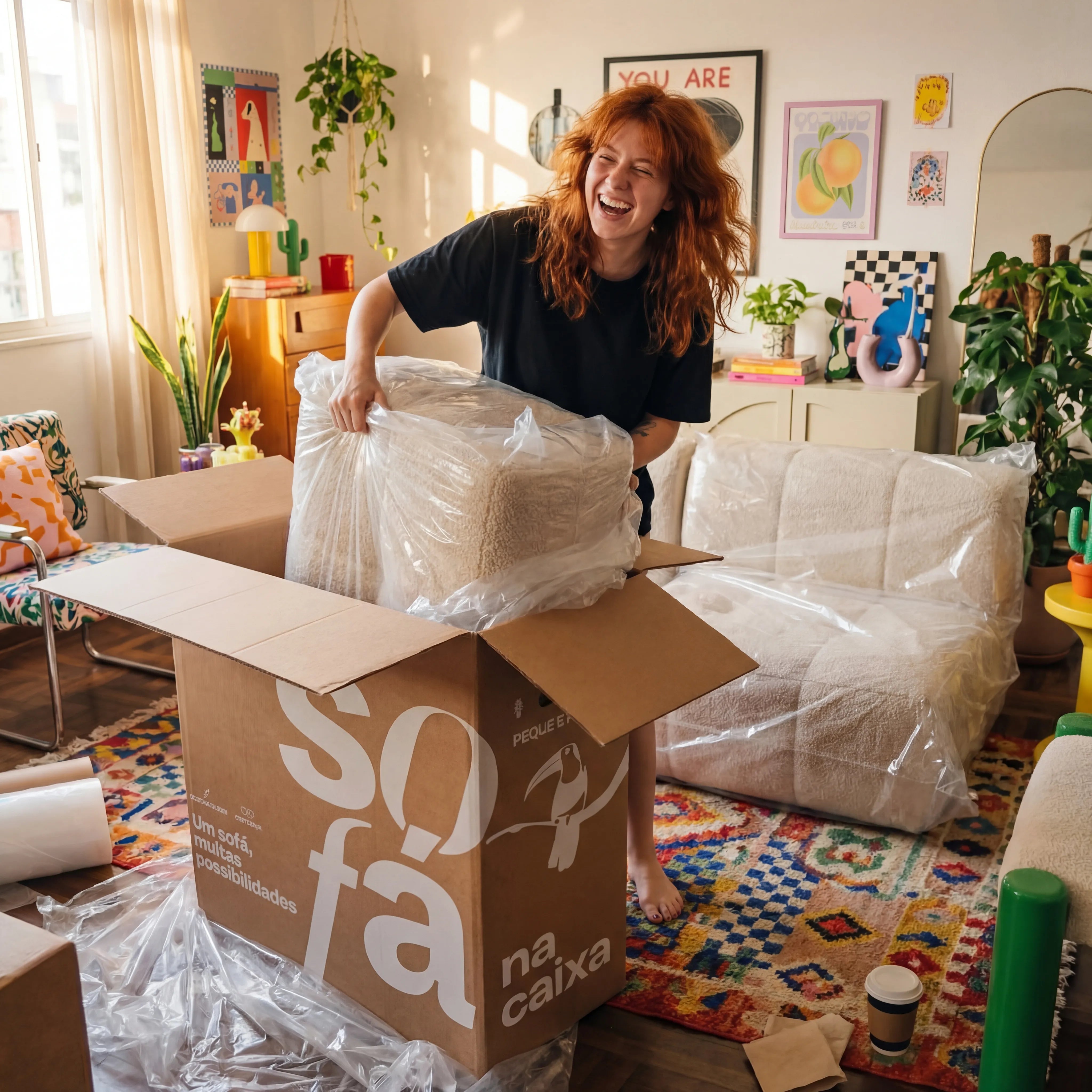 Sofá na Caixa modular 2 lugares em Boucle - Sem braço - Linho