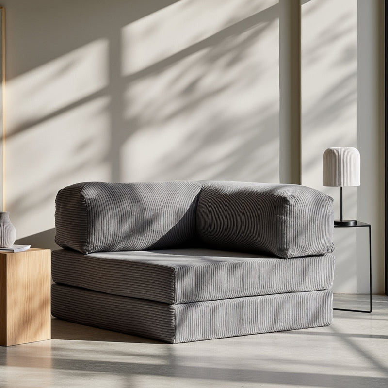 Sofá Cama Bloom - Sofá na Caixa + Poltrona Bloom Tecido Boucle Cinza · detalhe na cor cinza · vista 2