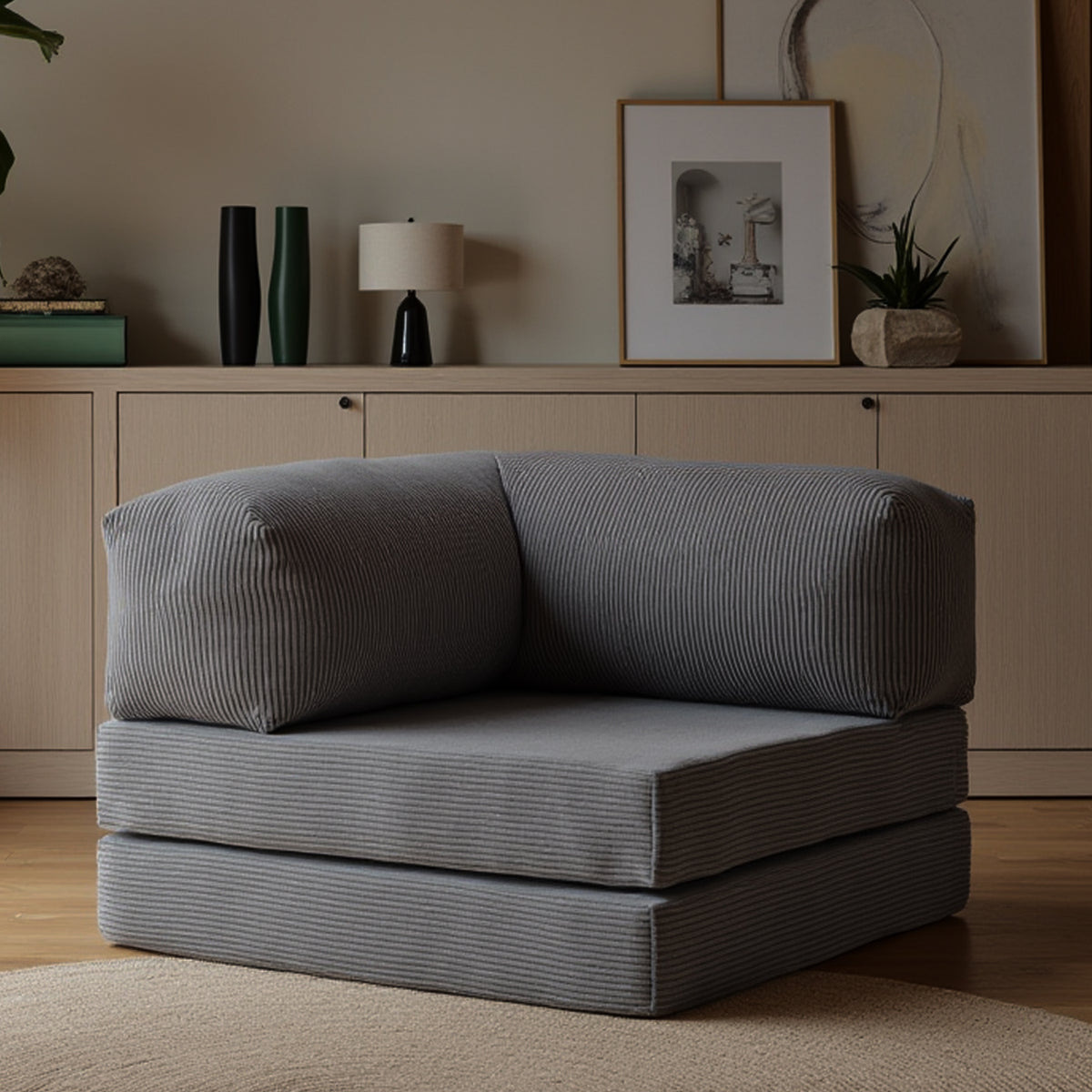 Poltrona do Sofá Cama Bloom Tecido Boucle Cinza - Sofá na Caixa · detalhe na cor cinza · vista 7