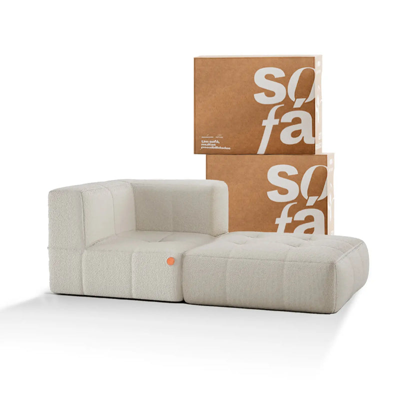 Sofá na Caixa modular 1 lugar Canto com chaise em Boucle - Linho