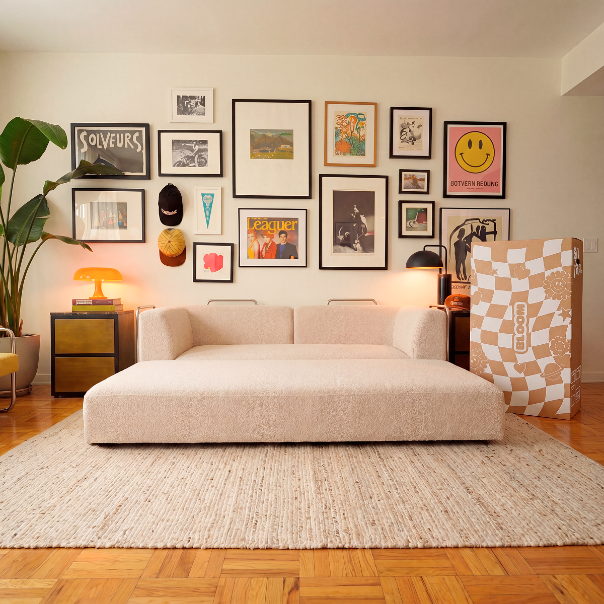 Sofá Cama Bloom Tecido Boucle Linho - Sofá na Caixa