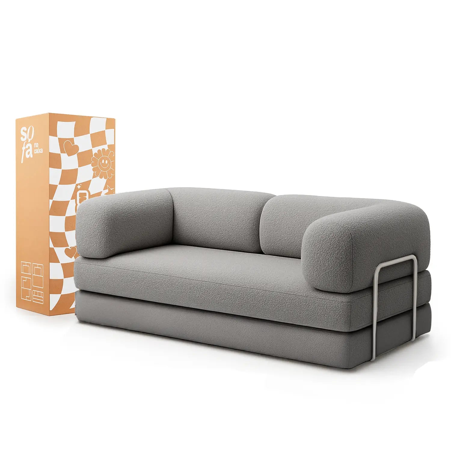 Sofá Cama Bloom - Sofá na Caixa + Poltrona Bloom Tecido Boucle Cinza · em tecido bouclê cor cinza