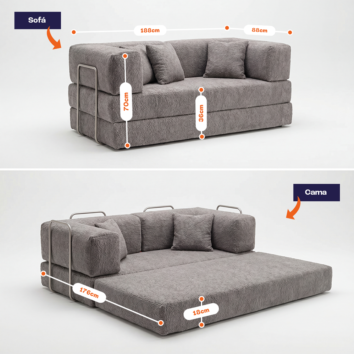 Sofá Cama Bloom Tecido Boucle Cinza - Sofá na Caixa
