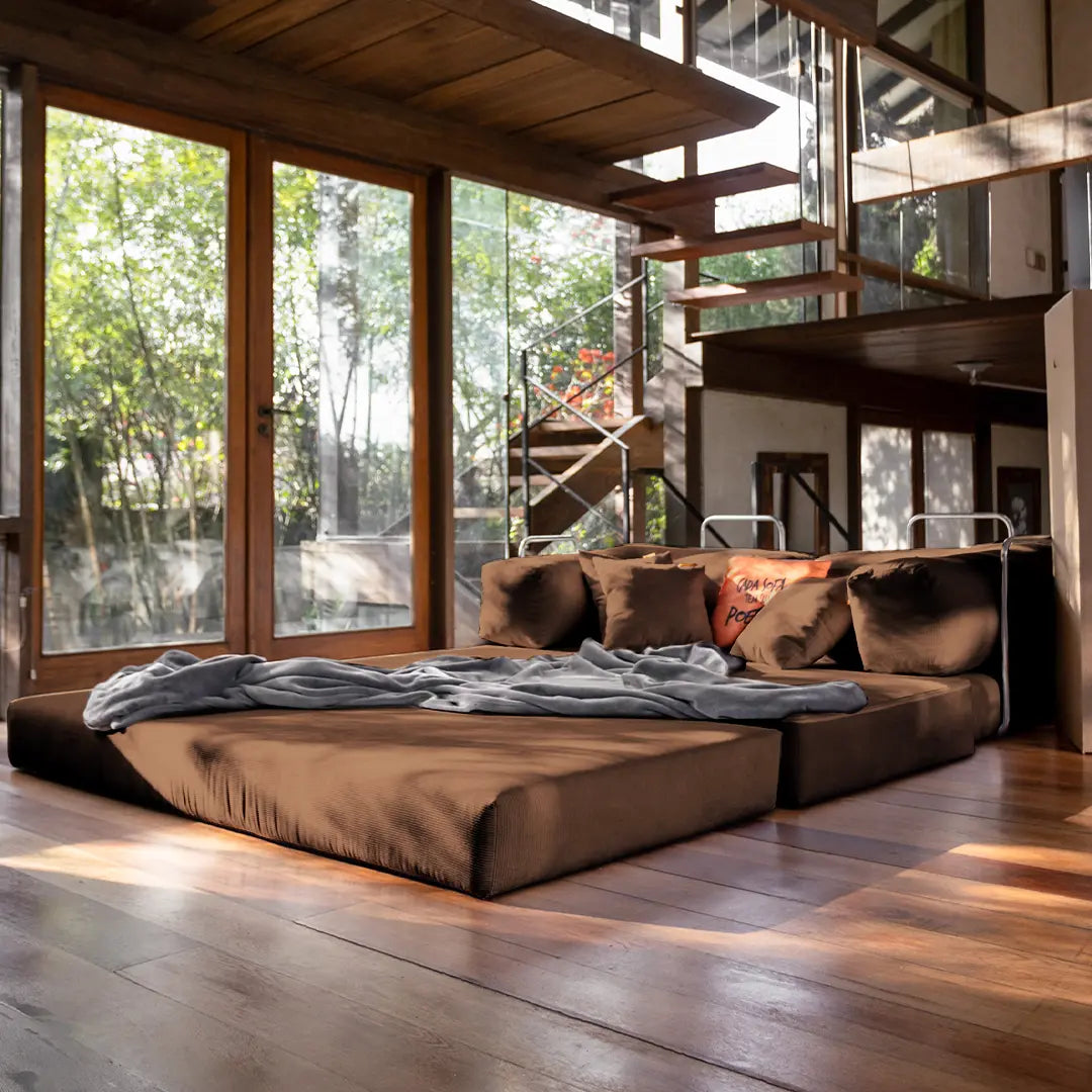 Chaise / Apoio de pé Sofá Cama Bloom Tecido Boucle Marrom · detalhe na cor marrom · vista 5