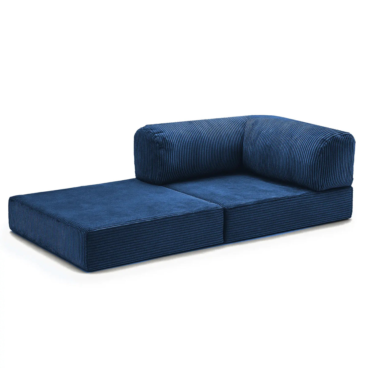 Sofá Cama Bloom - Sofá na Caixa + Poltrona Bloom Tecido Boucle Azul · detalhe na cor branco