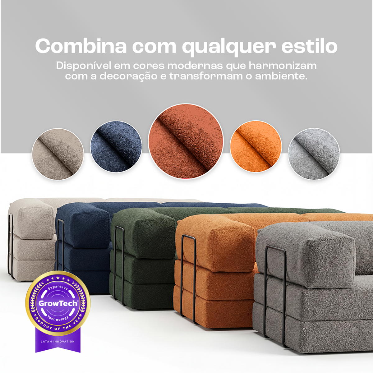 Sofá Cama Bloom Tecido Boucle Laranja - Sofá na Caixa