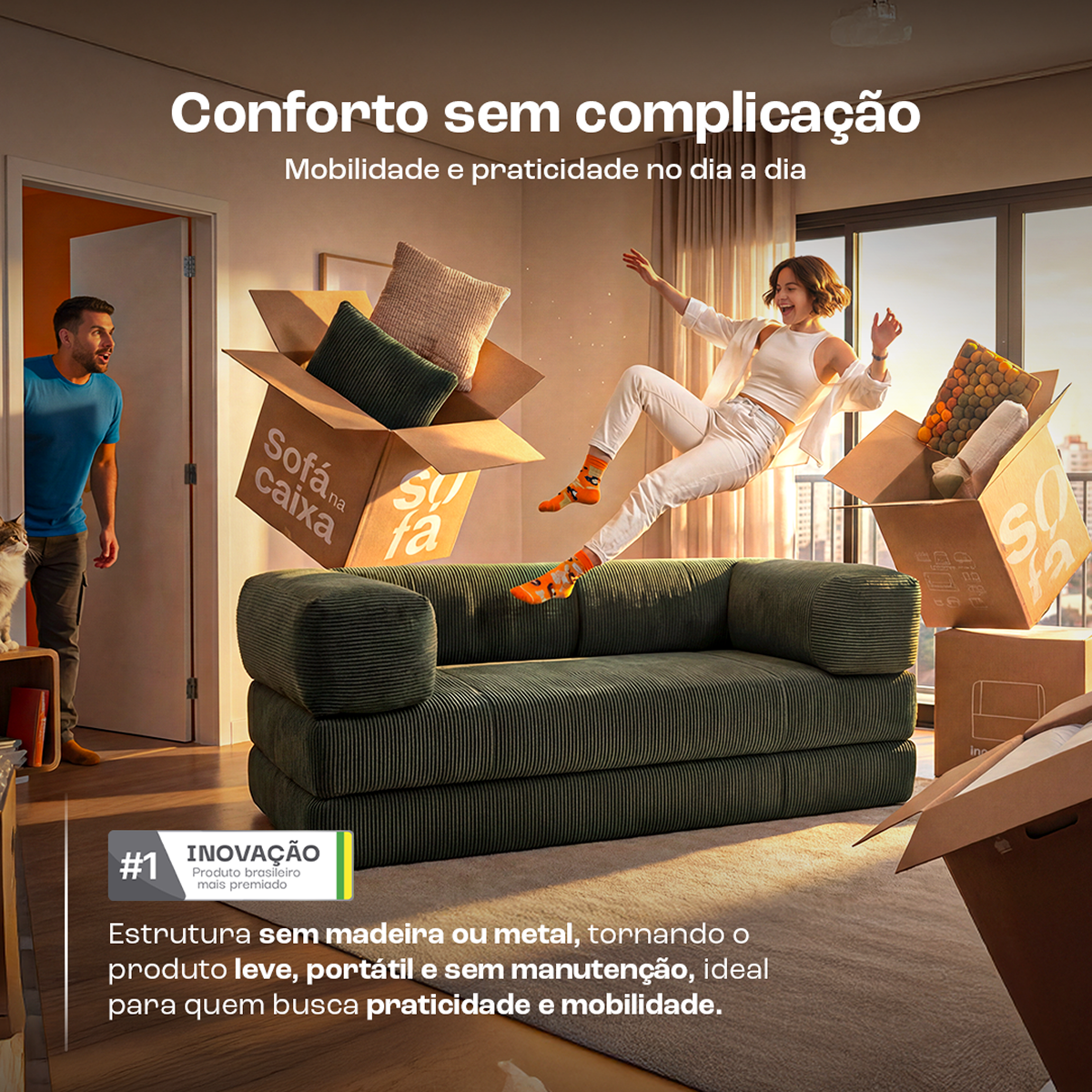 Sofá Cama Bloom Tecido Cotelê Azul Marinho - Sofá na Caixa