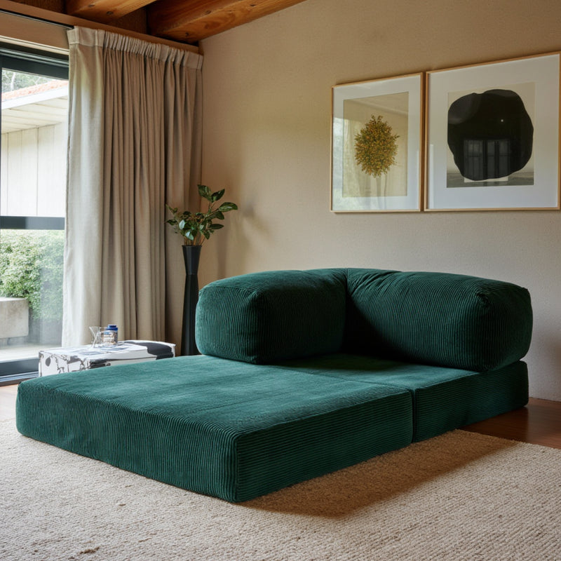 Sofá Cama Bloom - Sofá na Caixa + Poltrona Bloom Tecido Boucle Verde Musgo · detalhe na cor verde
