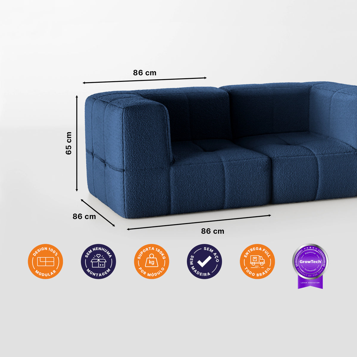 Sofá na Caixa modular 1 lugar Canto em Boucle - Azul · vista 4