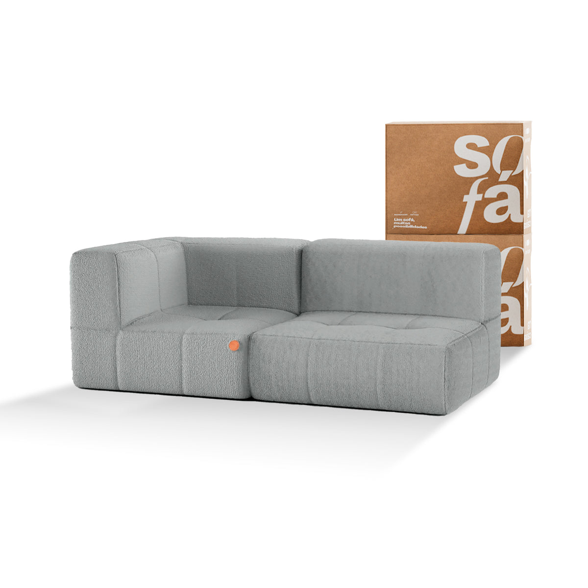 Sofá na Caixa modular 2 lugares em Boucle - 1 Braço - Cinza