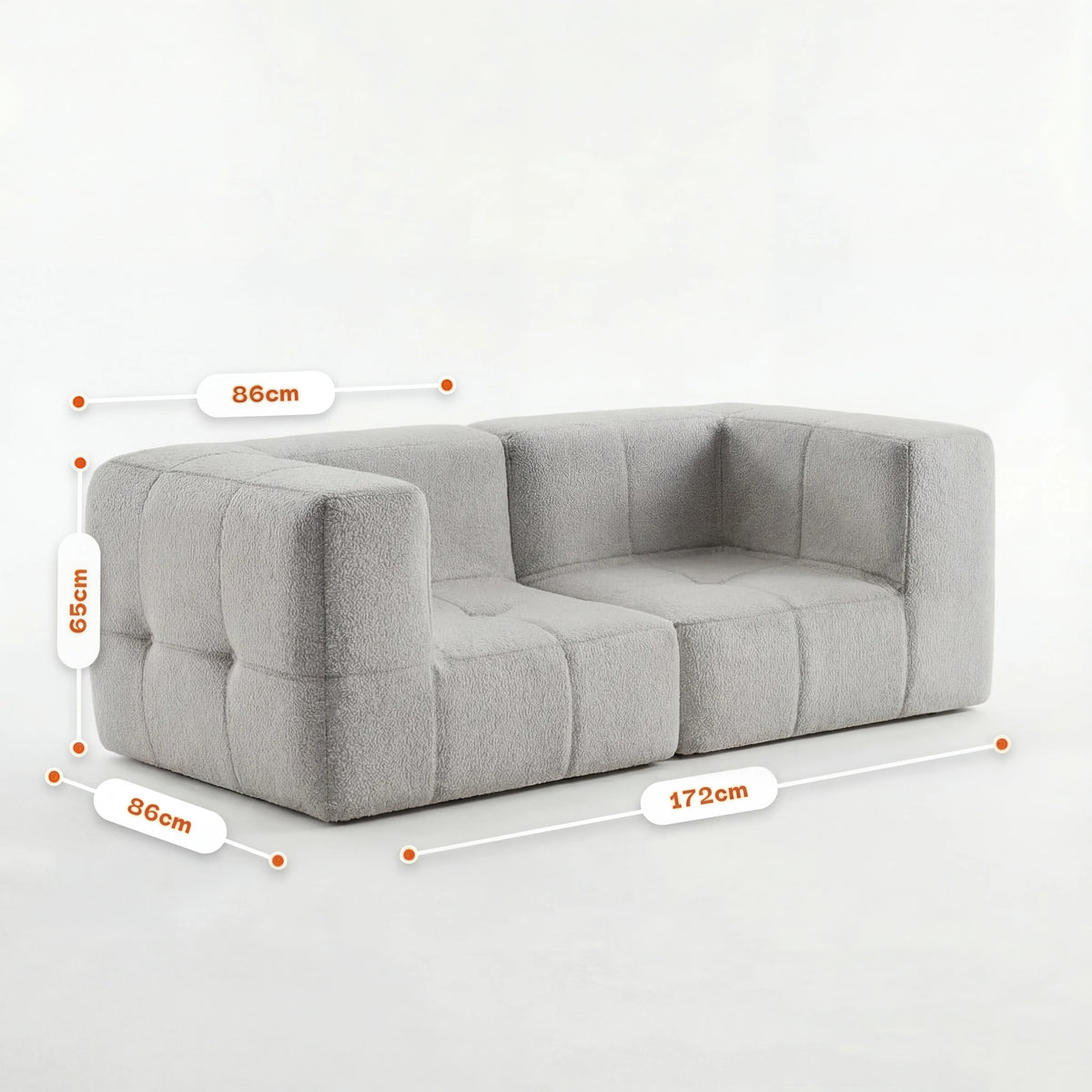 Sofá na Caixa modular 2 lugares em Boucle - Cinza · vista 3