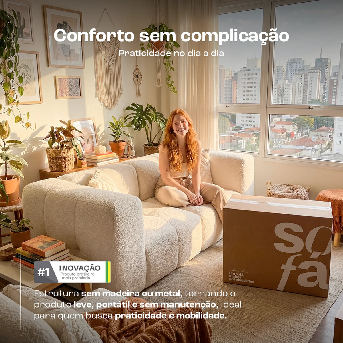 Sofá na Caixa modular 2 lugares em Boucle - Linho · vista 8