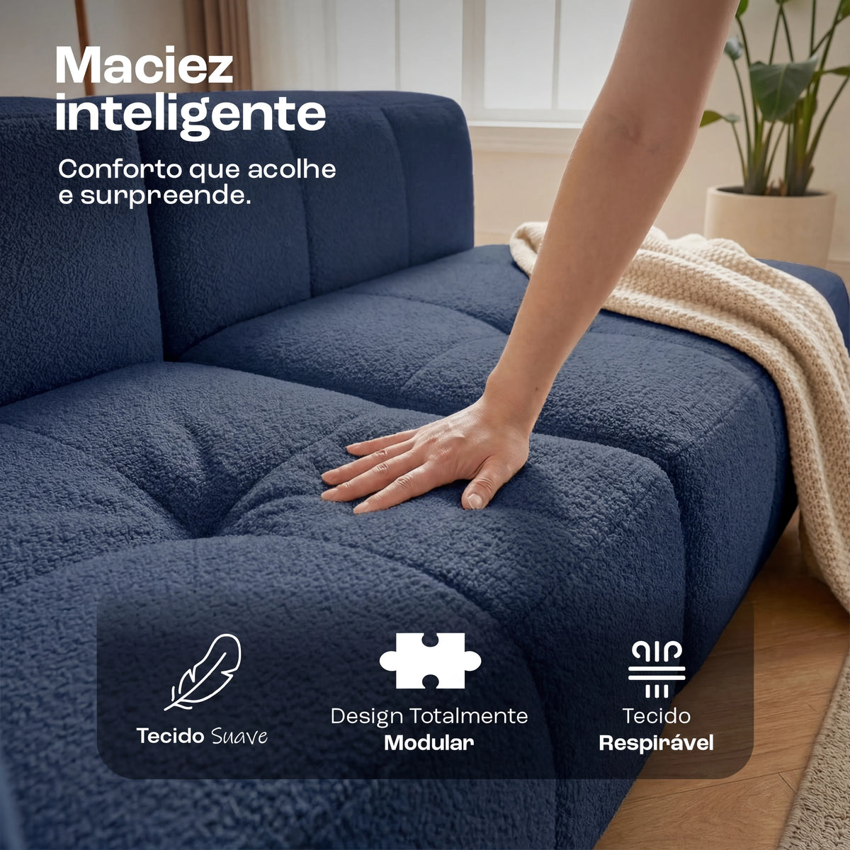 Sofá na Caixa modular 2 lugares em Boucle - Azul · vista 4