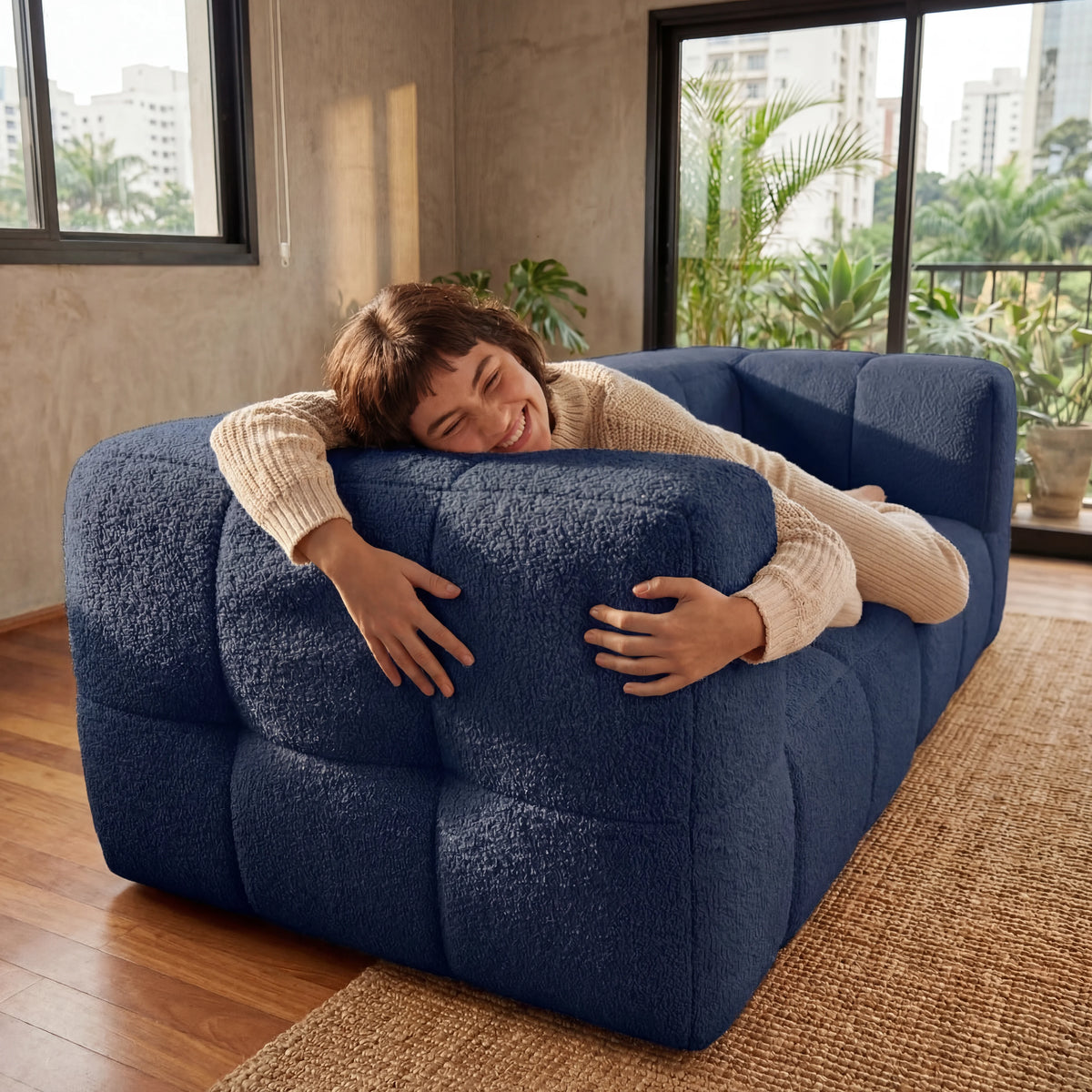 Sofá na Caixa modular 2 lugares em Boucle - Azul · vista 5
