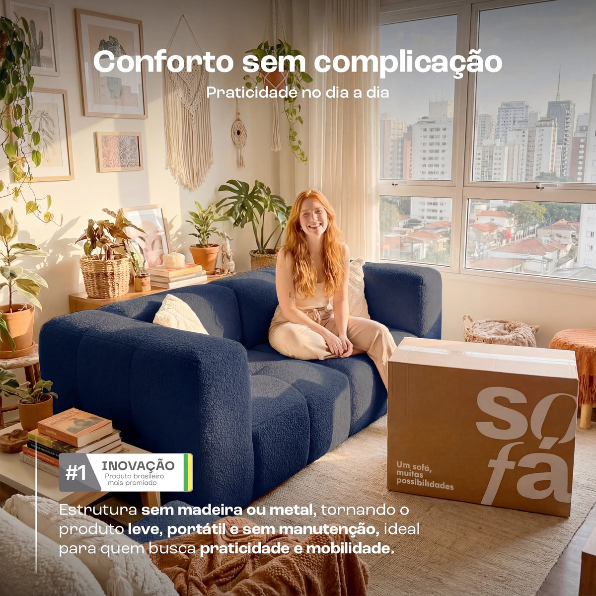 Sofá na Caixa modular 2 lugares em Boucle - Azul · vista 9