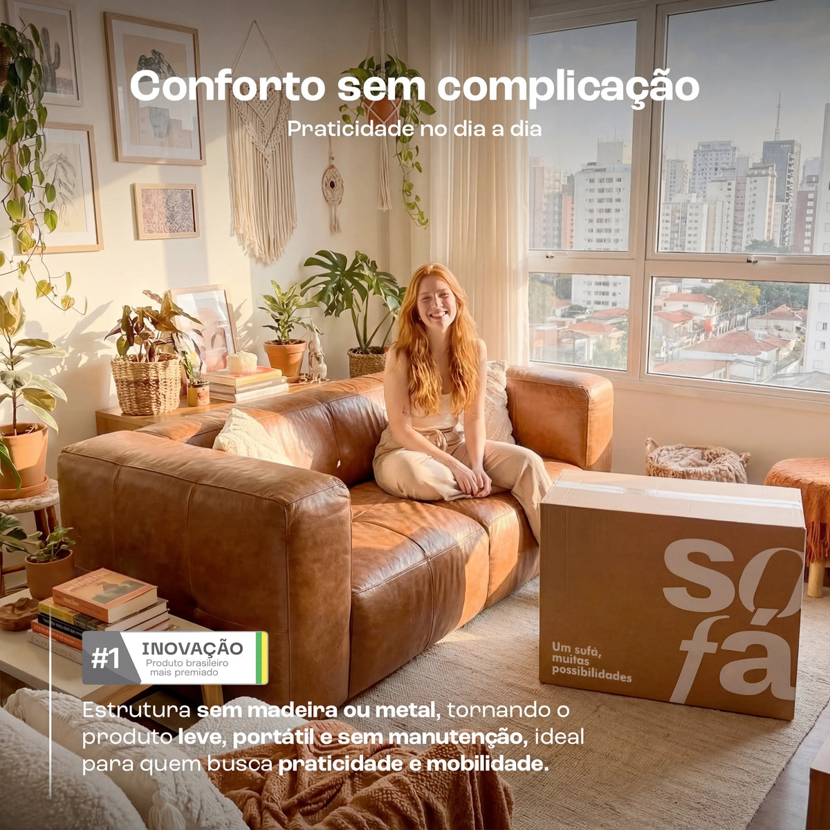 Sofá na Caixa modular 2 lugares Poli-Couro Marrom · vista 9
