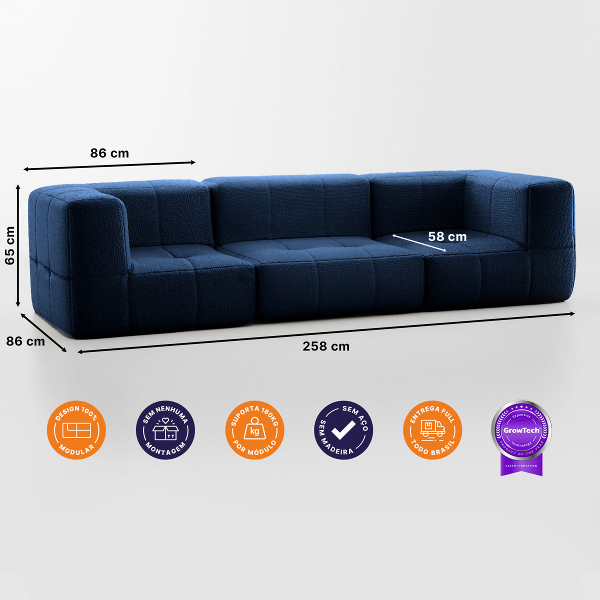 Sofá na Caixa modular 3 lugares em Boucle - Azul · vista 8