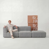 Sofá na Caixa modular 2 lugares em Boucle - 1 Braço com Apoio de pé - Cinza