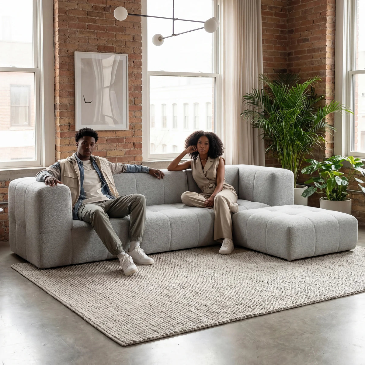 Sofá na Caixa modular 3 lugares em Boucle com Apoio de pé - Cinza · vista 7