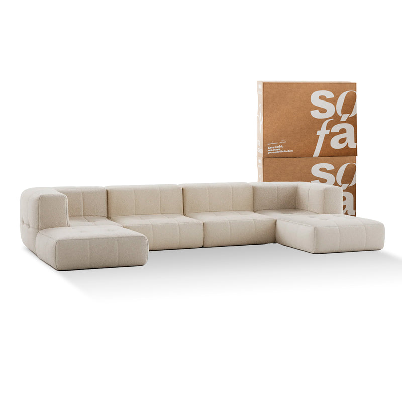 Sofá na Caixa modular 4 lugares em Boucle com 2 Chaise - Linho