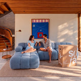 Sofá na Caixa Gummy 3 lugares em Boucle com 1 Apoios de pé - Azul Claro