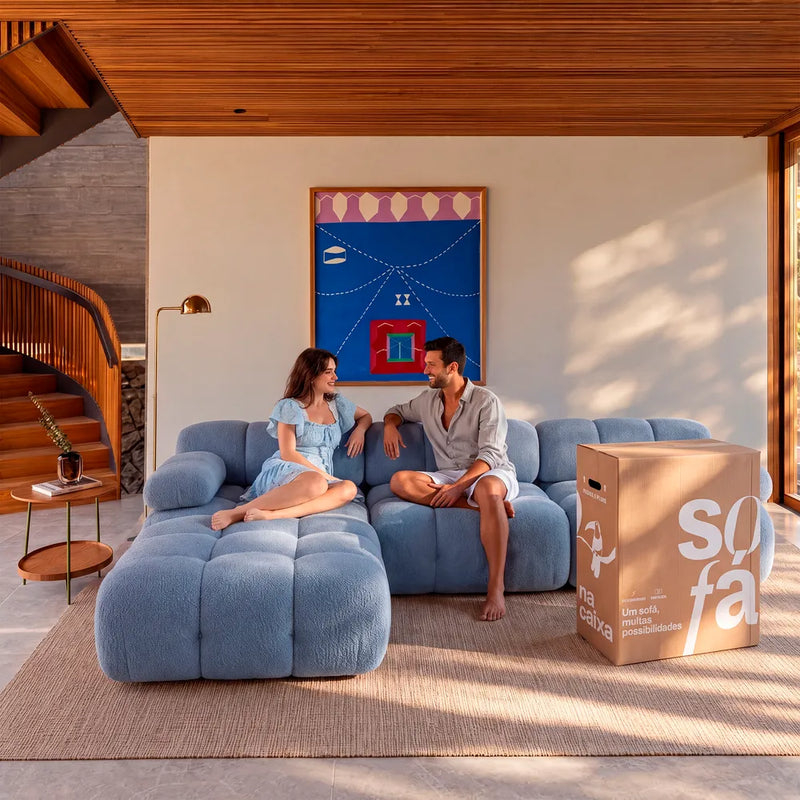 Sofá na Caixa Gummy 3 lugares em Boucle com 1 Apoios de pé - Azul Claro