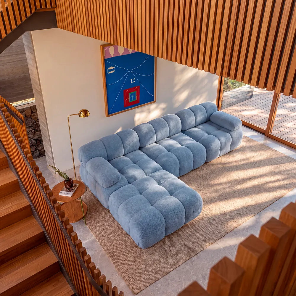 Sofá na Caixa Gummy 3 lugares em Boucle com 1 Apoios de pé - Azul Claro