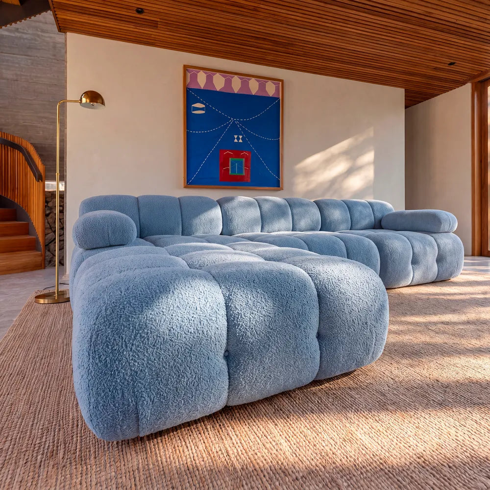 Sofá na Caixa Gummy 3 lugares em Boucle com 1 Apoios de pé - Azul Claro
