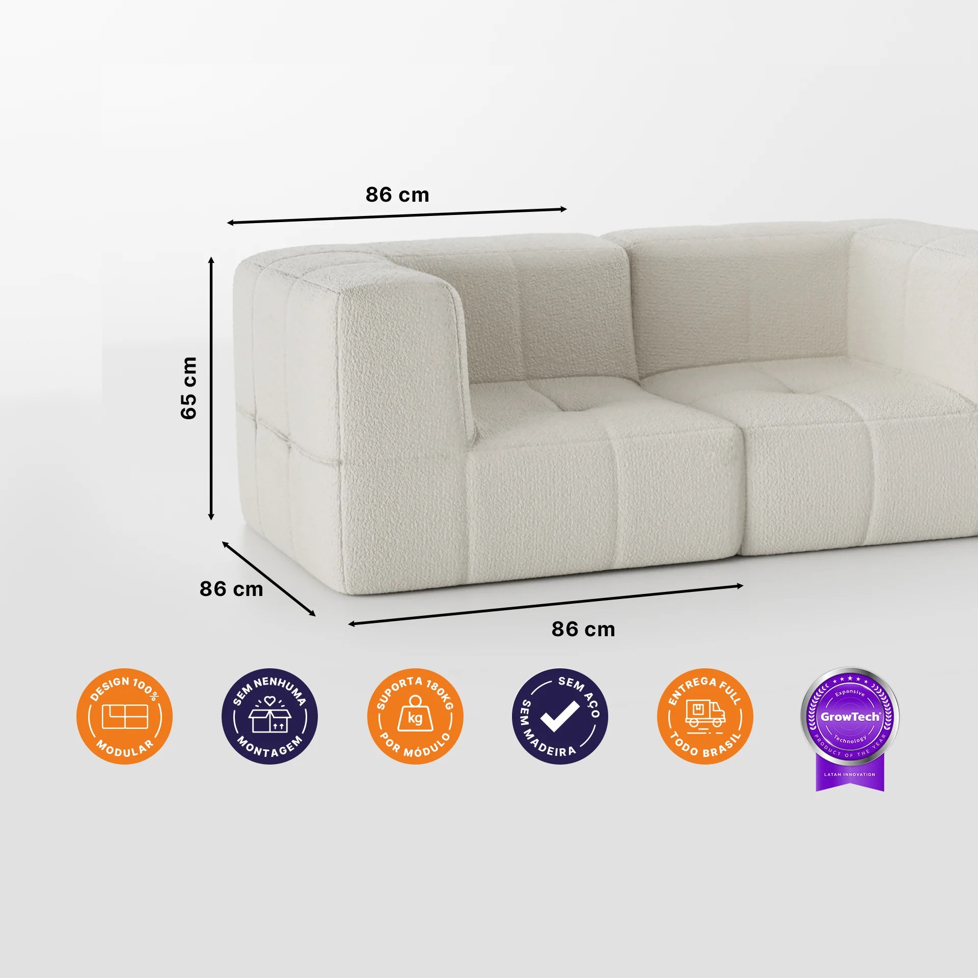 Sofá na Caixa modular 1 lugar Canto em Boucle - Linho