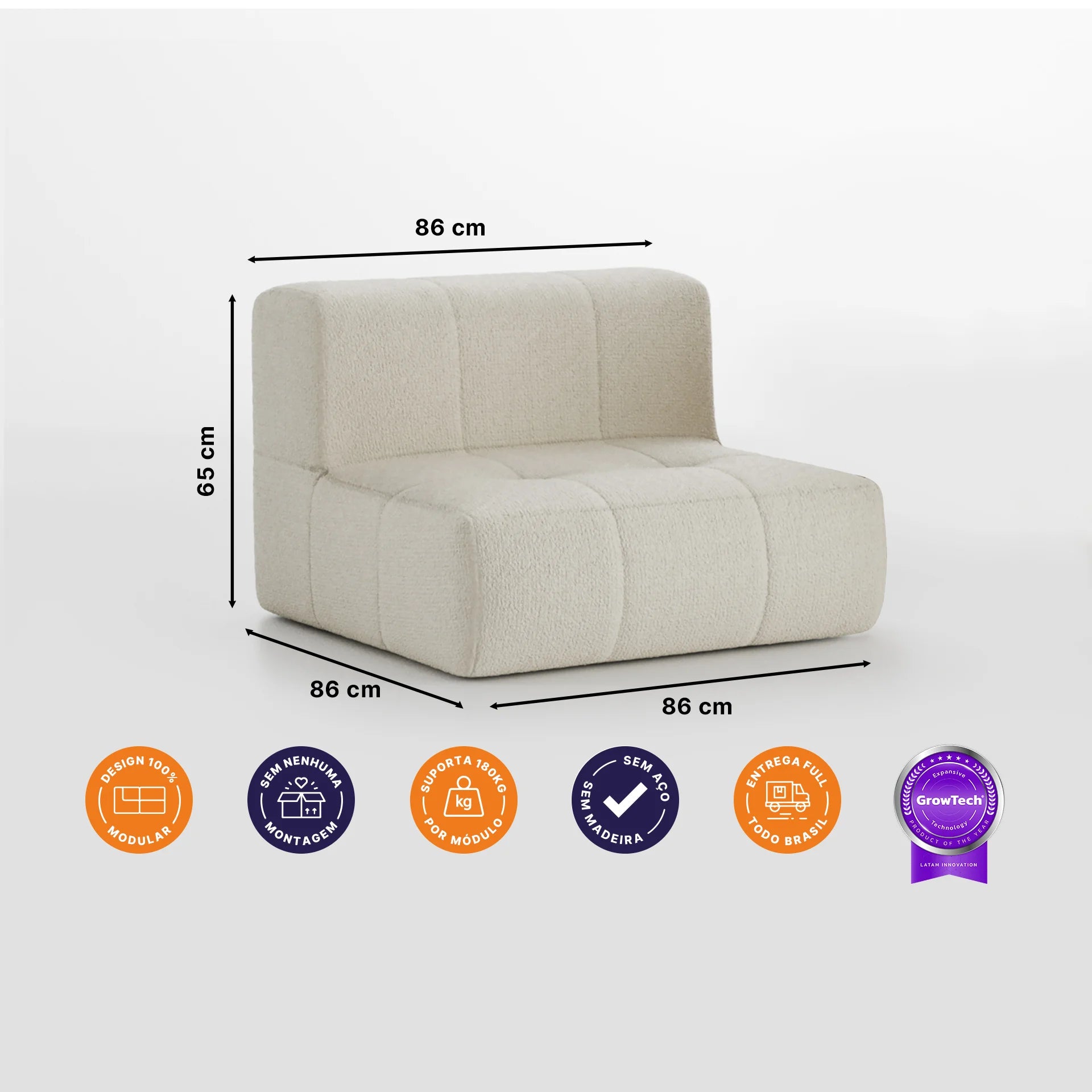 Sofá na Caixa modular 1 lugar Poltrona em Boucle - Linho