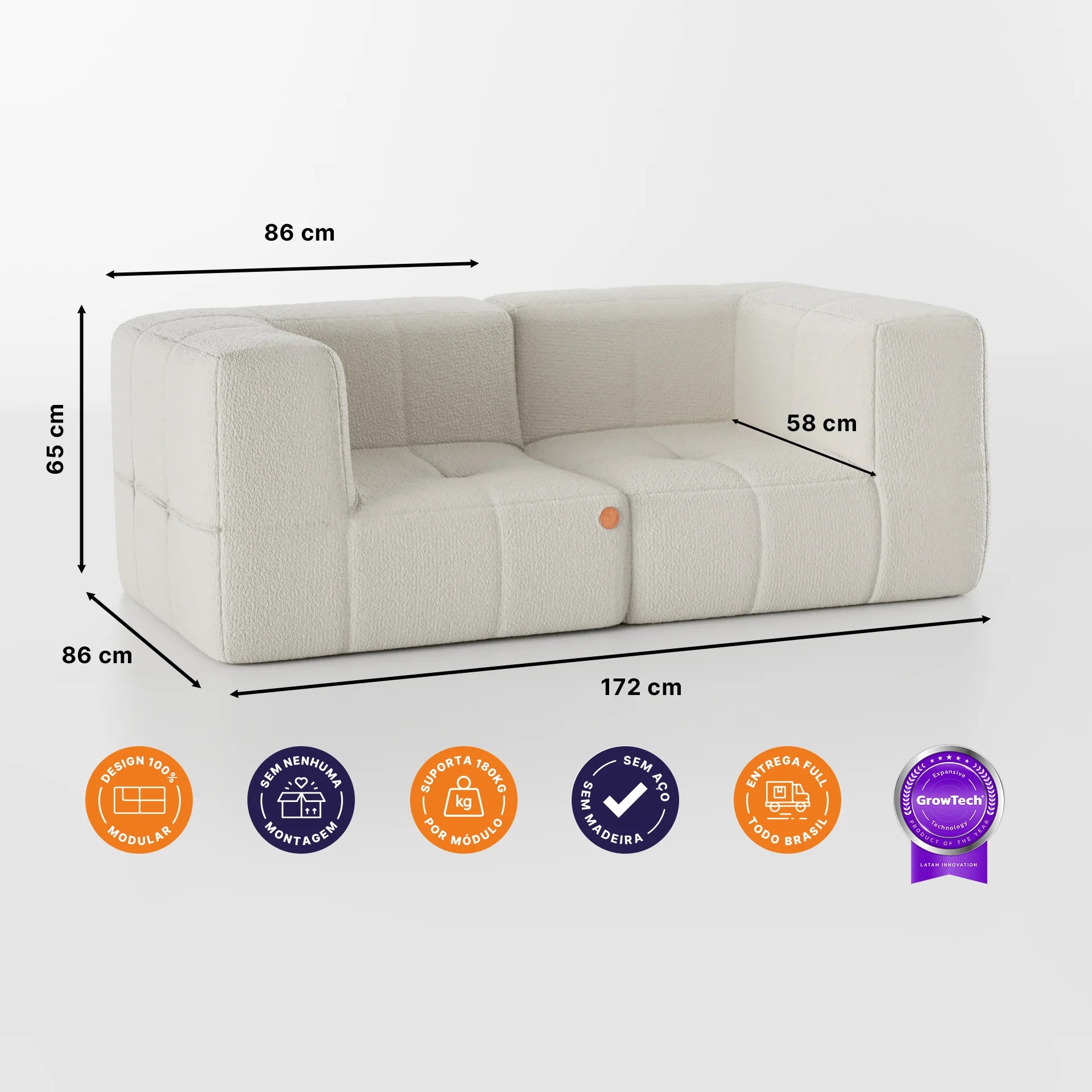 Sofá na Caixa modular 2 lugares em Boucle - Linho