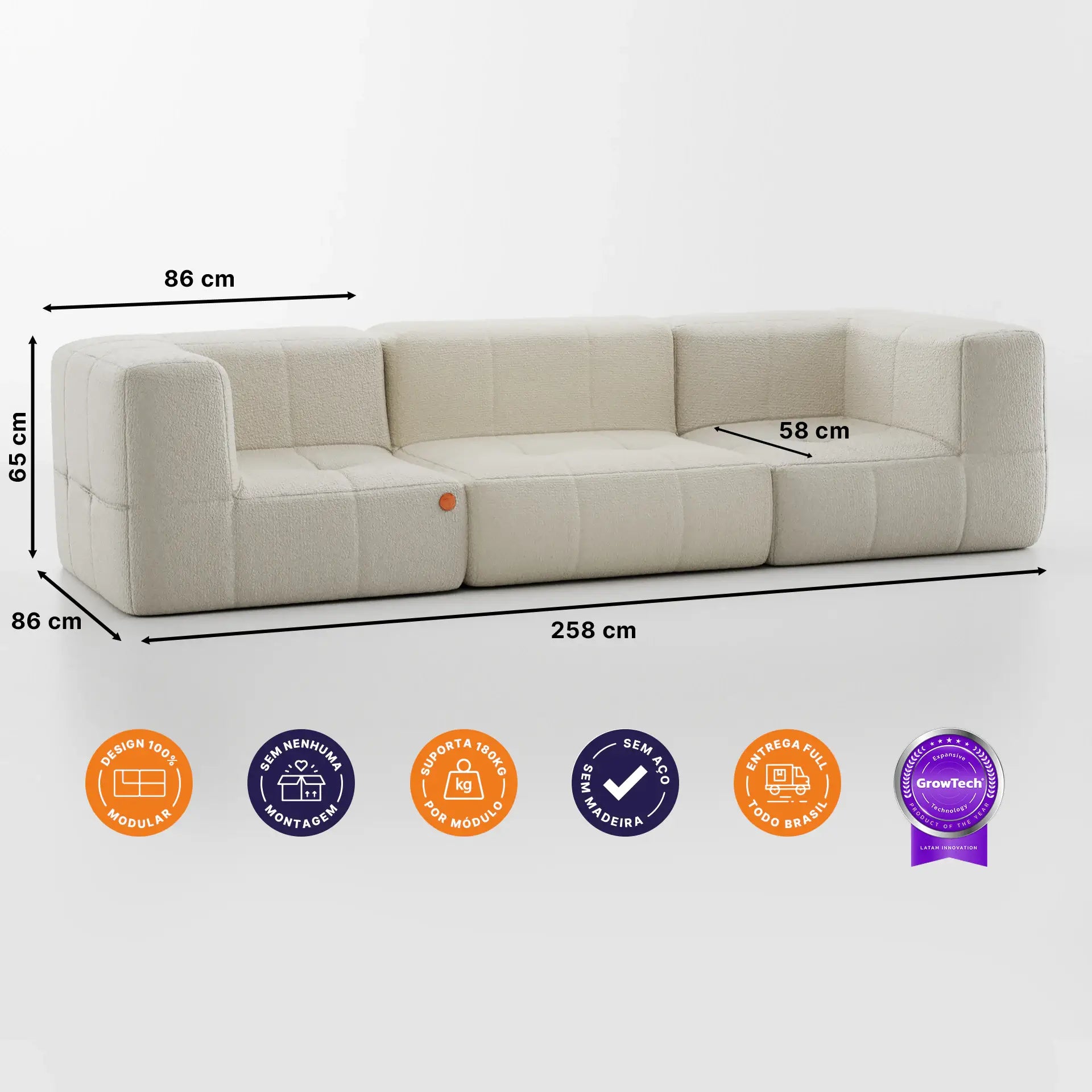 Sofá na Caixa modular 3 lugares em Boucle - Linho